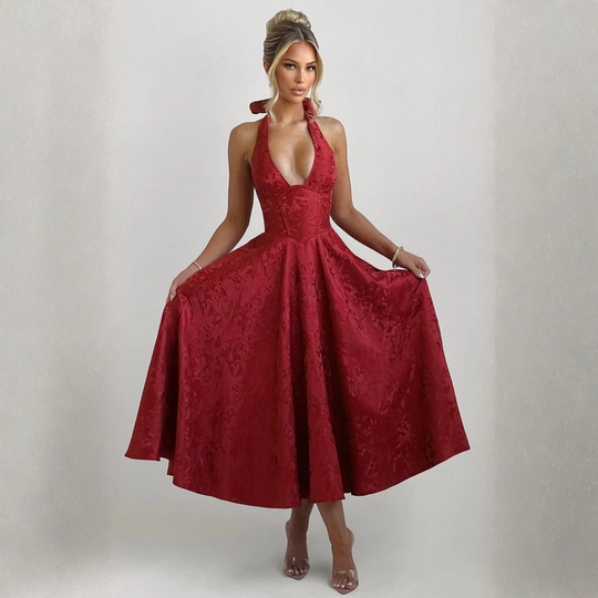 ZIORA™ - Chic Low Cut Sleeveless Open Back A-Line Halter Maxi Dress