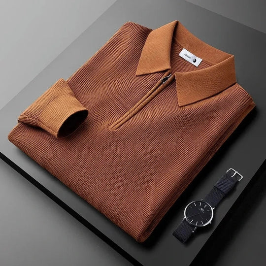 EDWARD™ – Long-Sleeve Waffle-Knit Polo with Quarter-Zip for Men