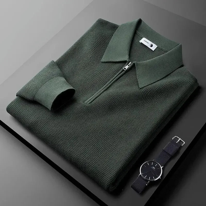 EDWARD™ – Long-Sleeve Waffle-Knit Polo with Quarter-Zip for Men