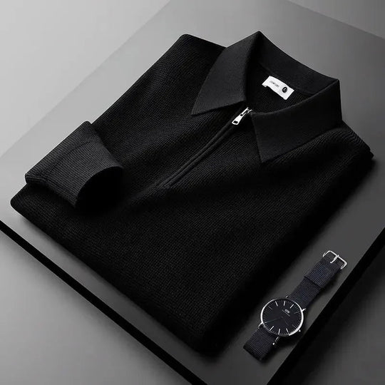 EDWARD™ – Long-Sleeve Waffle-Knit Polo with Quarter-Zip for Men