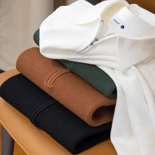 EDWARD™ – Long-Sleeve Waffle-Knit Polo with Quarter-Zip for Men
