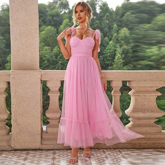 HALI™ - Vintage Ruffle Hem Tie Shoulder Formal Dress