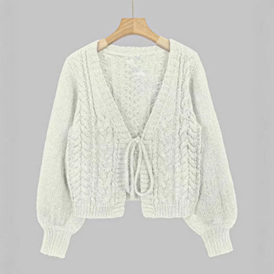 SHERICA™ – Cozy Vintage Chunky Tie-Front Long Sleeve Cardigan