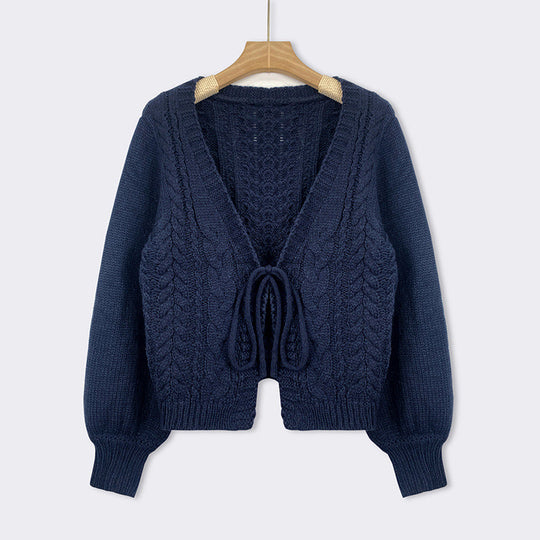 SHERICA™ – Cozy Vintage Chunky Tie-Front Long Sleeve Cardigan